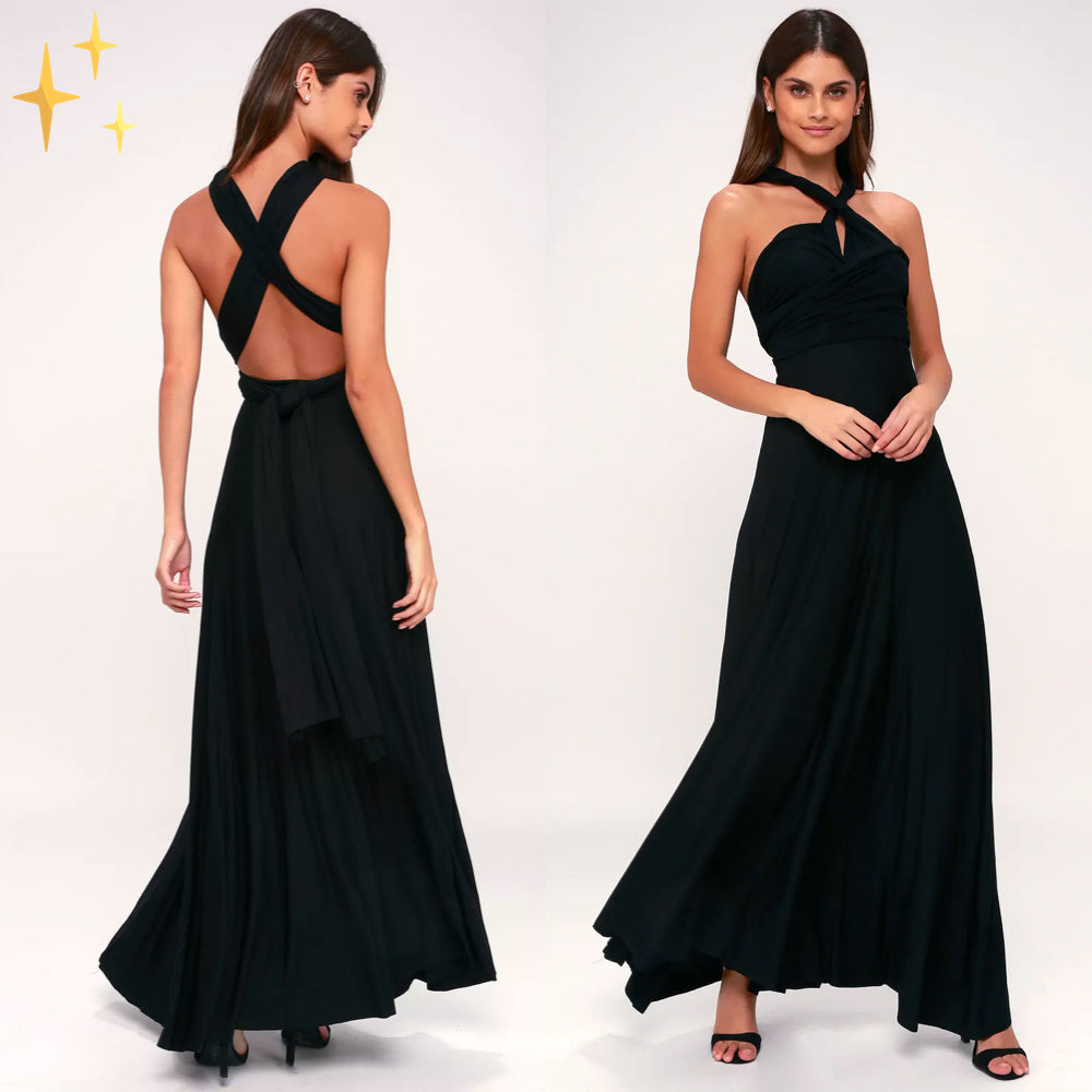 Convertible Multi-Way Wrap Maxi Dress with Tie Closure
