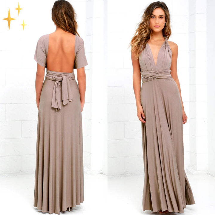 Convertible Multi-Way Wrap Maxi Dress with Tie Closure