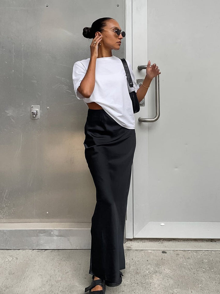Nyomi - High-Waist Satin Maxi Skirt