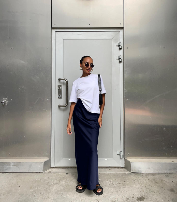 Nyomi - High-Waist Satin Maxi Skirt