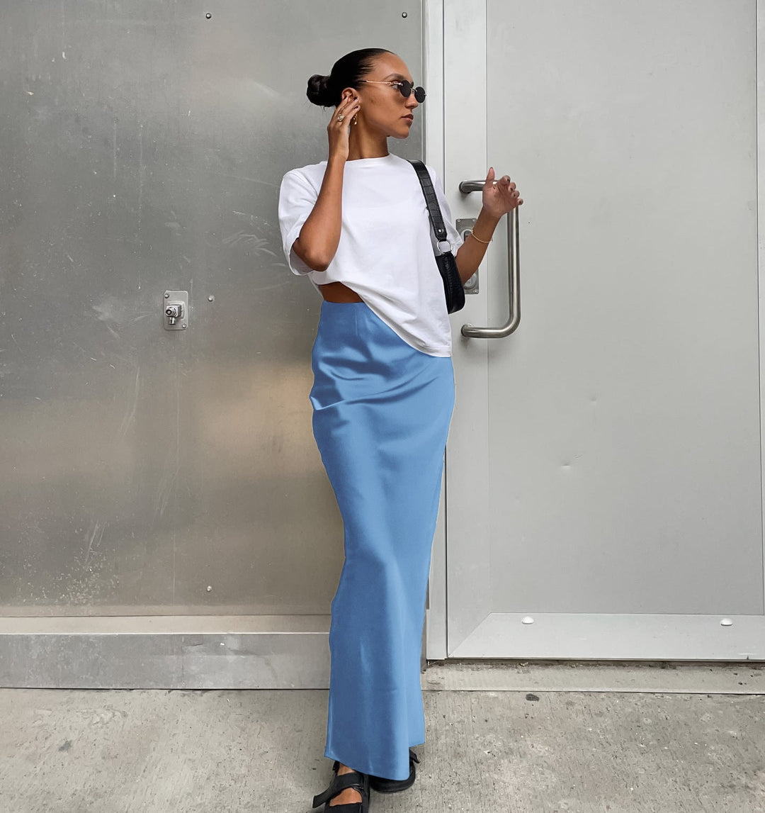 Nyomi - High-Waist Satin Maxi Skirt