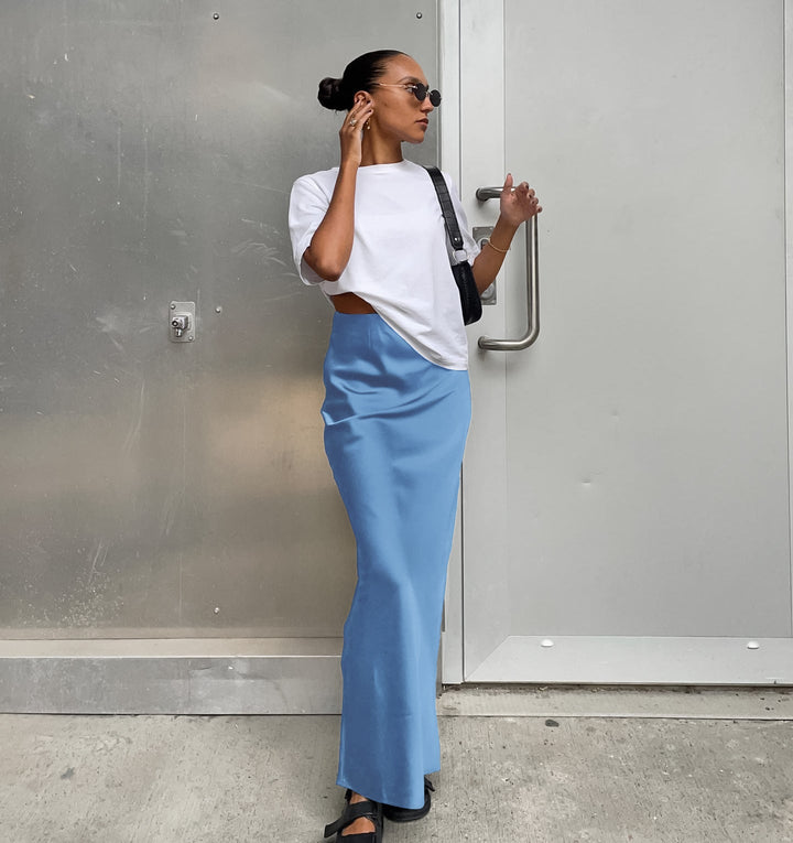 Nyomi - High-Waist Satin Maxi Skirt