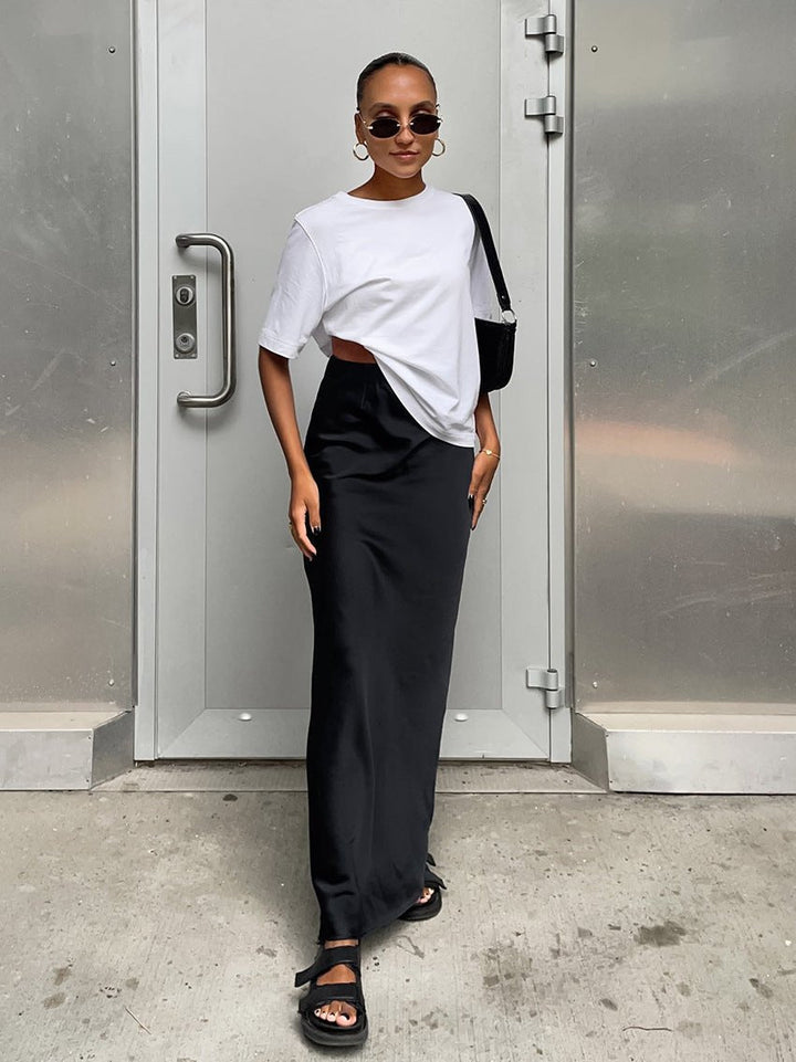Nyomi - High-Waist Satin Maxi Skirt