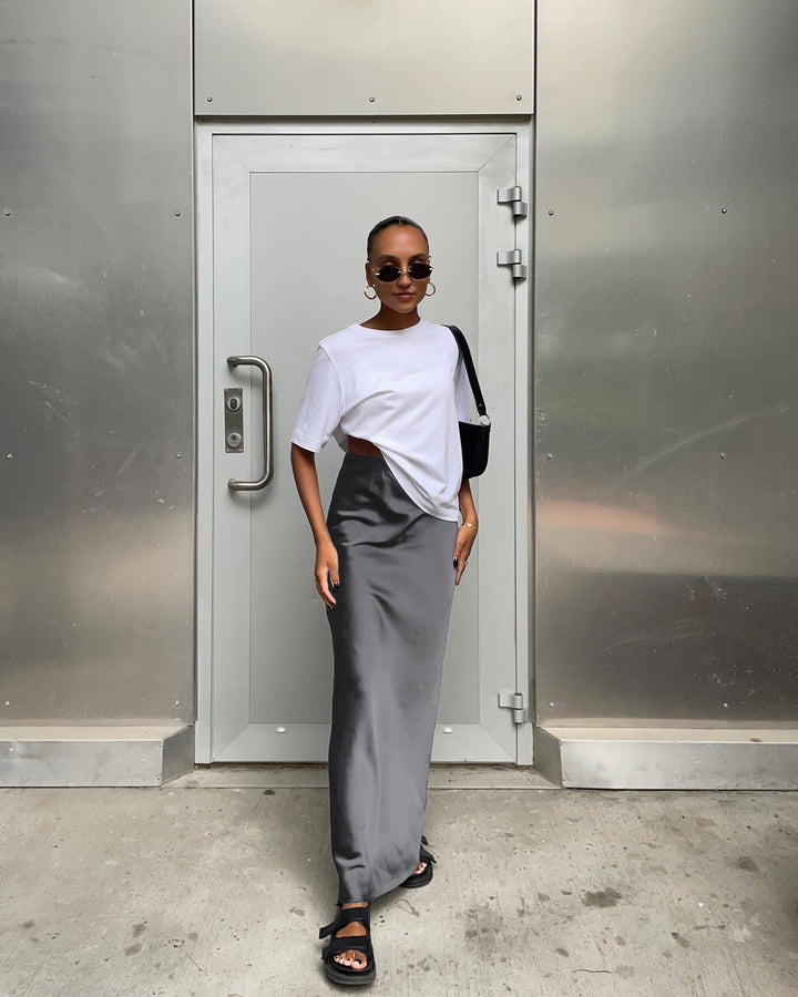 Nyomi - High-Waist Satin Maxi Skirt