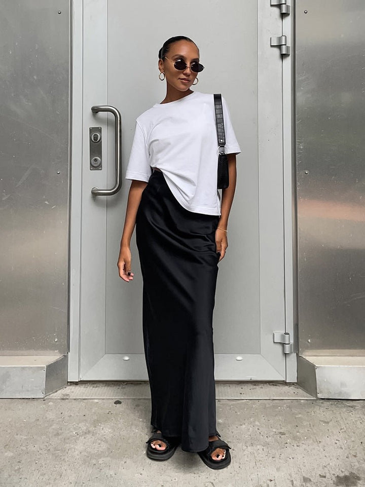 Nyomi - High-Waist Satin Maxi Skirt