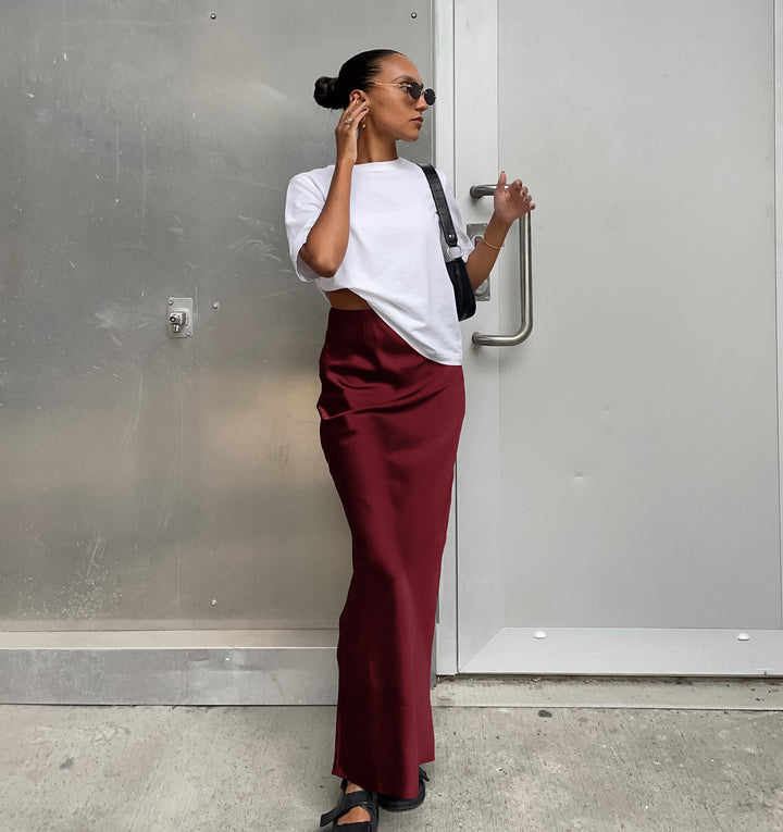 Nyomi - High-Waist Satin Maxi Skirt