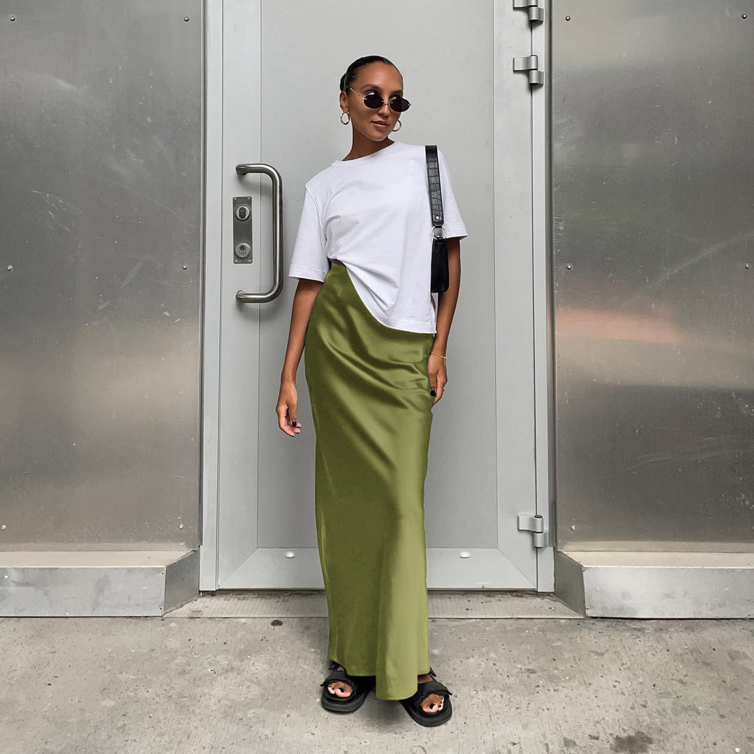 Nyomi - High-Waist Satin Maxi Skirt