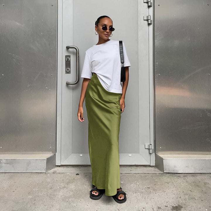 Nyomi - High-Waist Satin Maxi Skirt