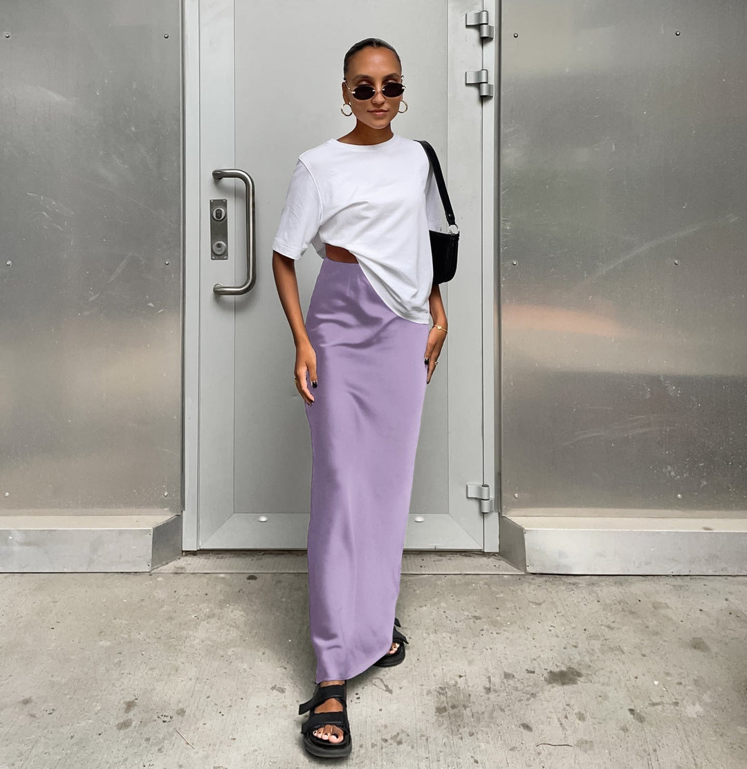 Nyomi - High-Waist Satin Maxi Skirt