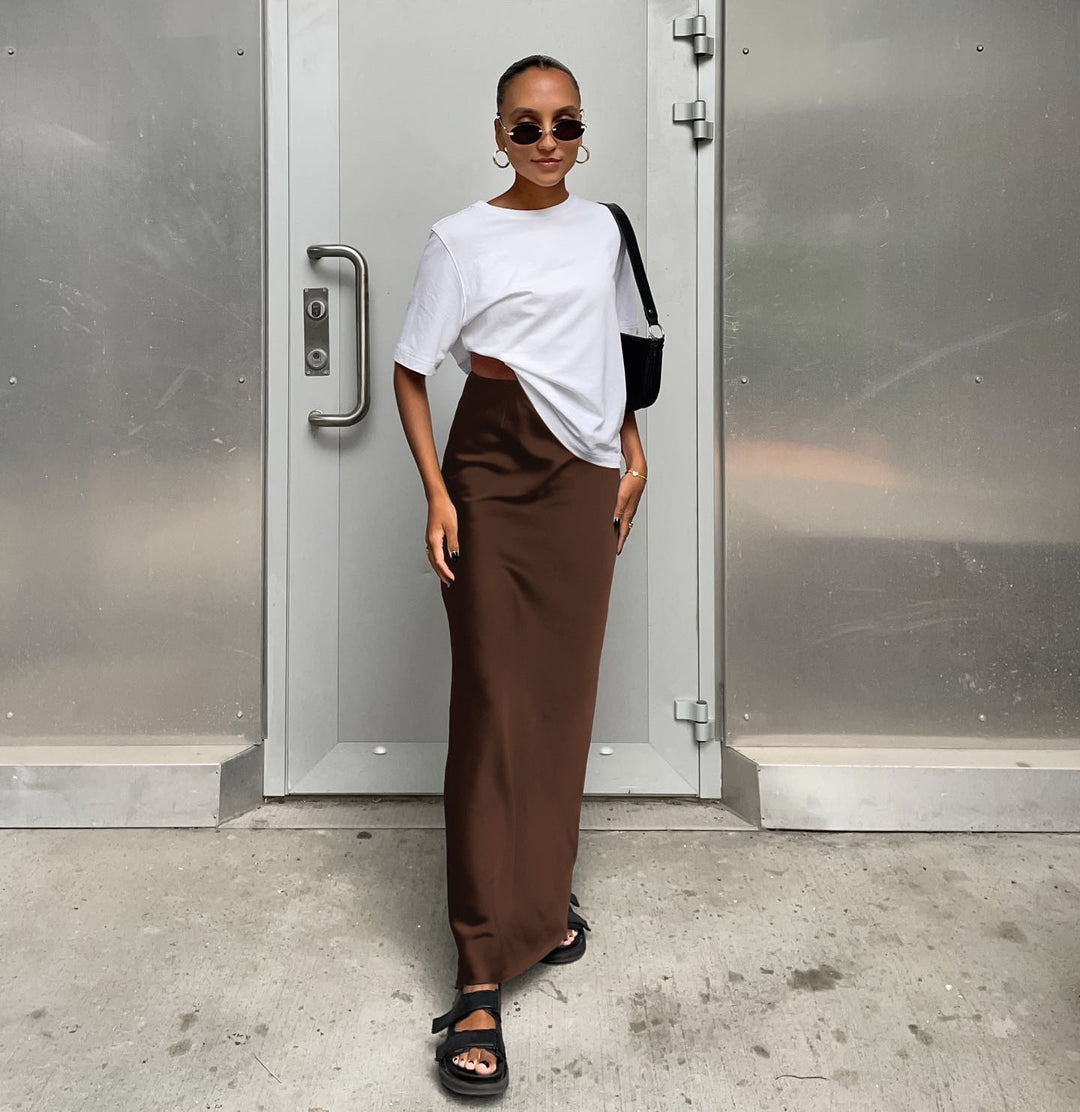 Nyomi - High-Waist Satin Maxi Skirt