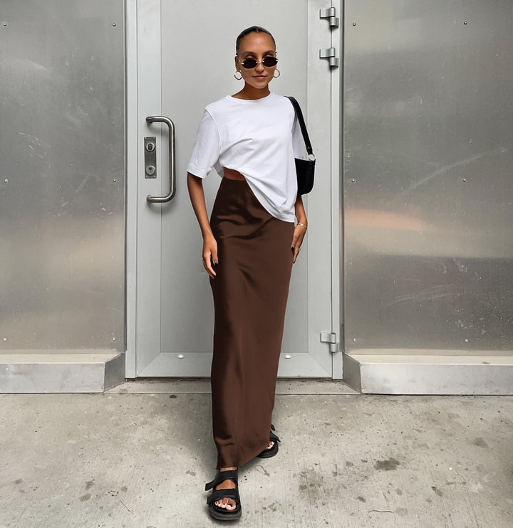Nyomi - High-Waist Satin Maxi Skirt