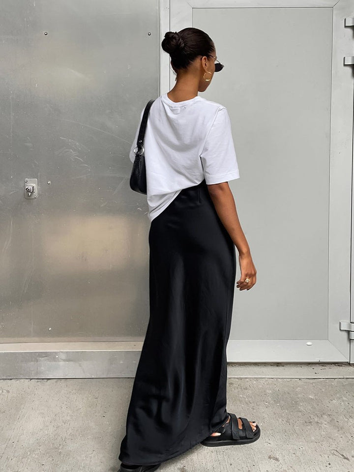Nyomi - High-Waist Satin Maxi Skirt