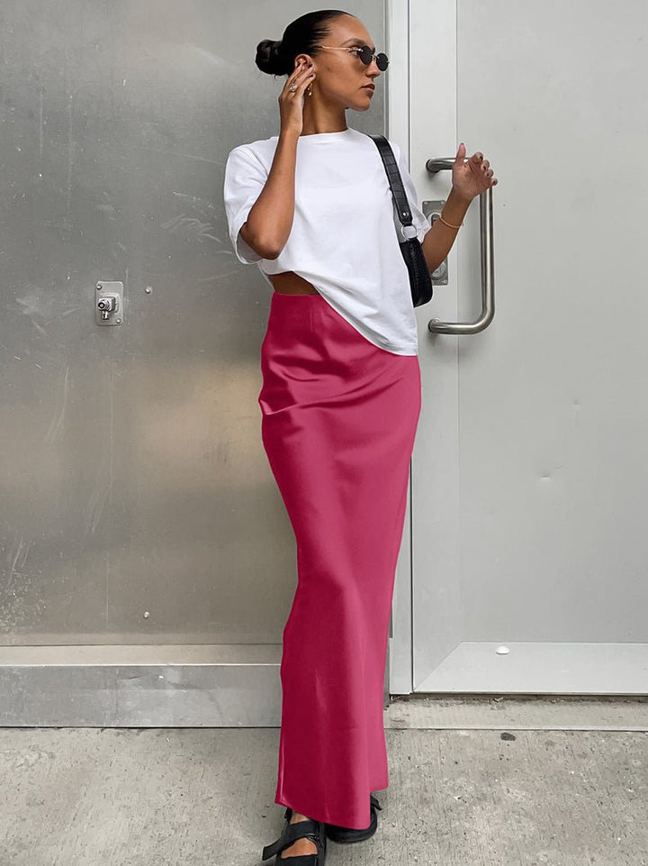 Nyomi - High-Waist Satin Maxi Skirt