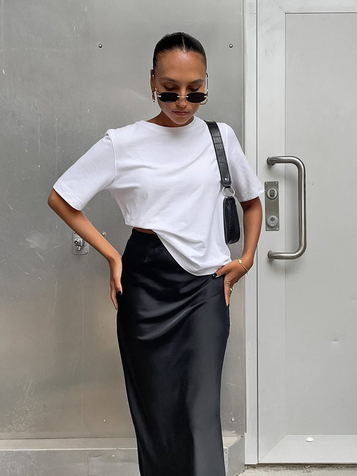 Nyomi - High-Waist Satin Maxi Skirt