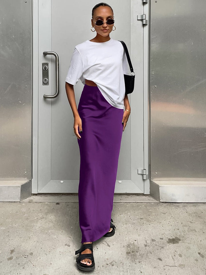 Nyomi - High-Waist Satin Maxi Skirt