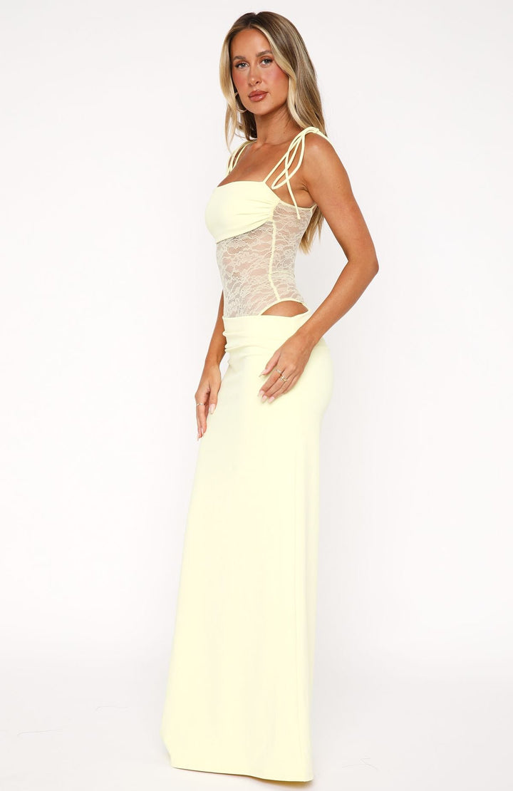 Maxi Dress with Lace Bodice and Tie Shoulder Straps