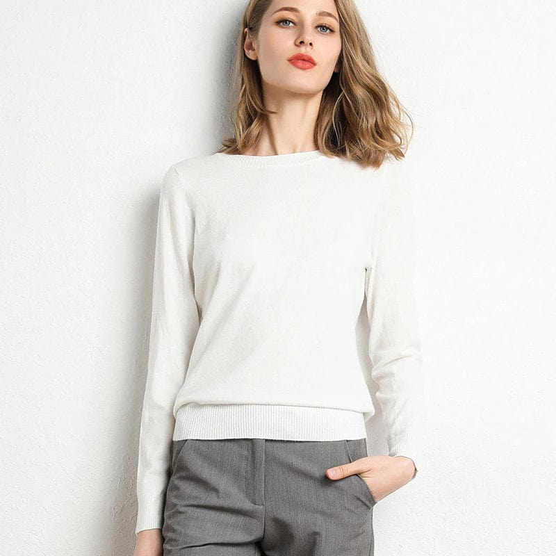 Crew Neck Sweater with Long Sleeves and Ribbed Hem