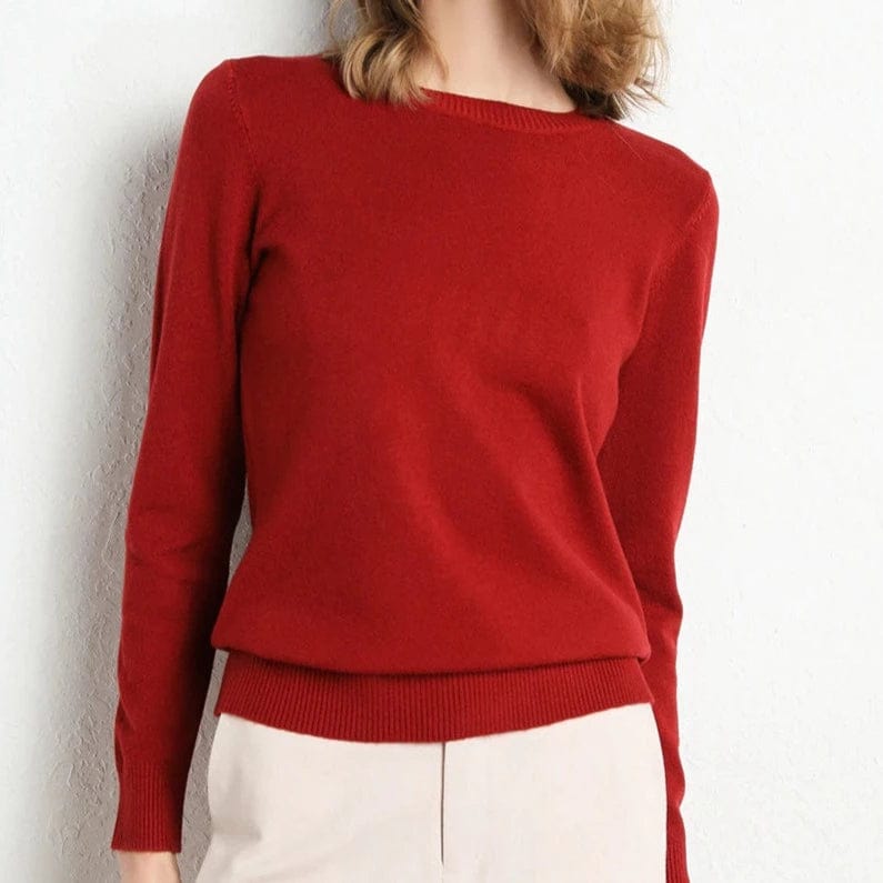 Crew Neck Sweater with Long Sleeves and Ribbed Hem