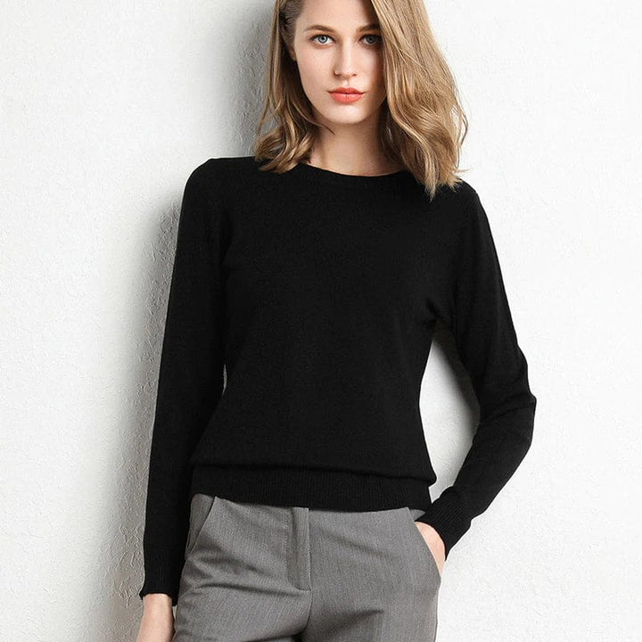 Crew Neck Sweater with Long Sleeves and Ribbed Hem
