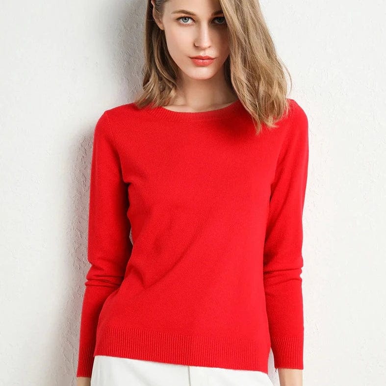 Crew Neck Sweater with Long Sleeves and Ribbed Hem