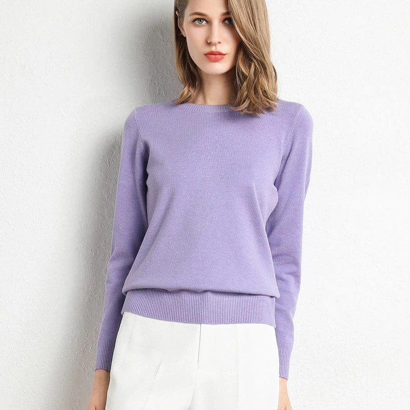 Crew Neck Sweater with Long Sleeves and Ribbed Hem
