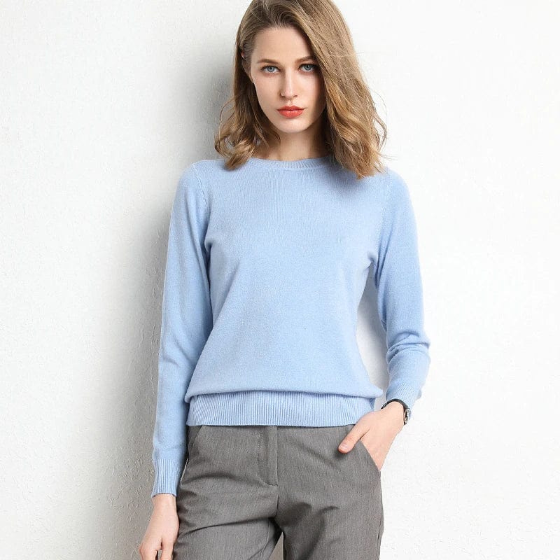 Crew Neck Sweater with Long Sleeves and Ribbed Hem