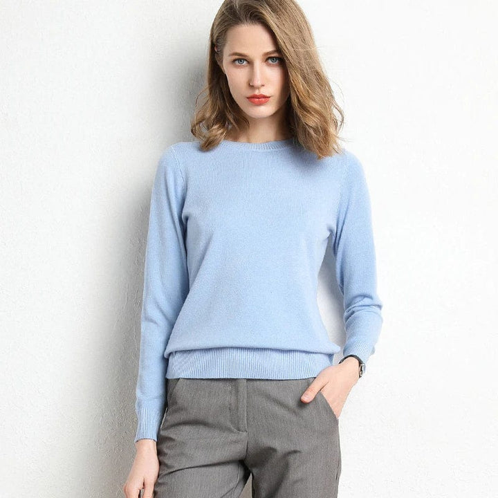 Crew Neck Sweater with Long Sleeves and Ribbed Hem