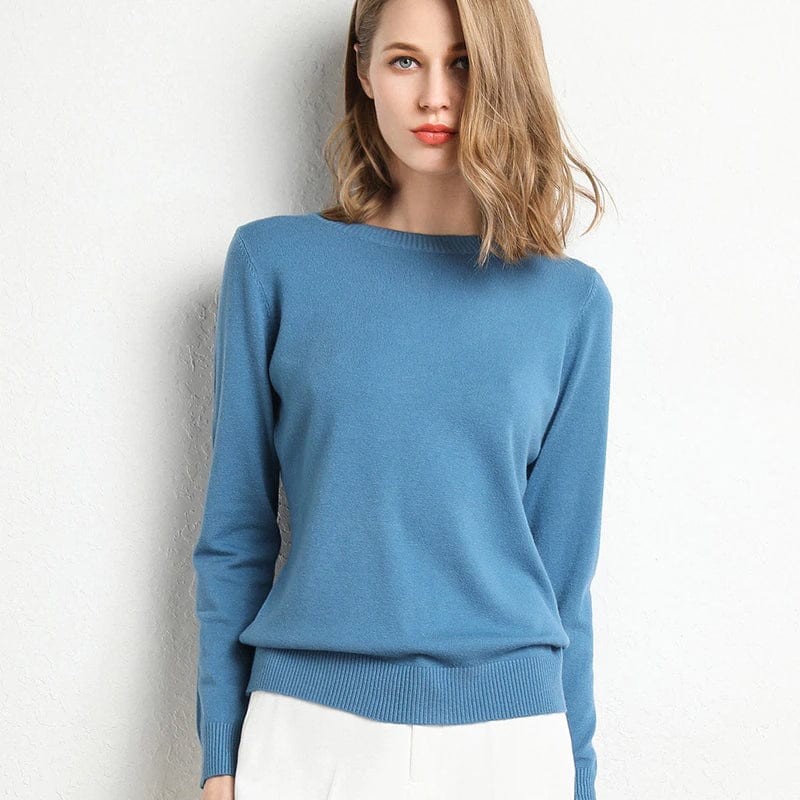 Crew Neck Sweater with Long Sleeves and Ribbed Hem