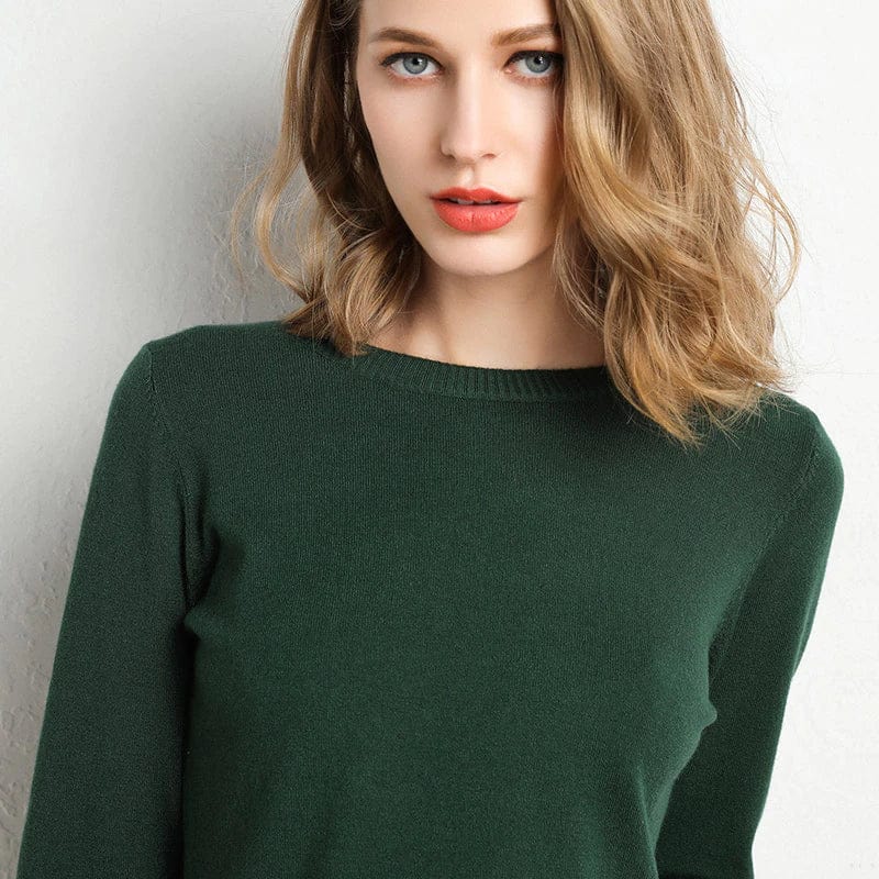 Crew Neck Sweater with Long Sleeves and Ribbed Hem