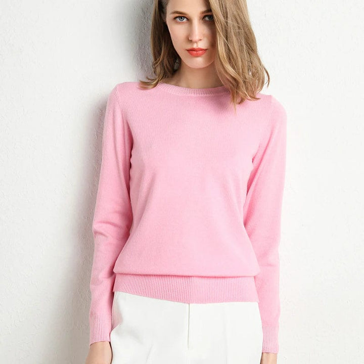 Crew Neck Sweater with Long Sleeves and Ribbed Hem
