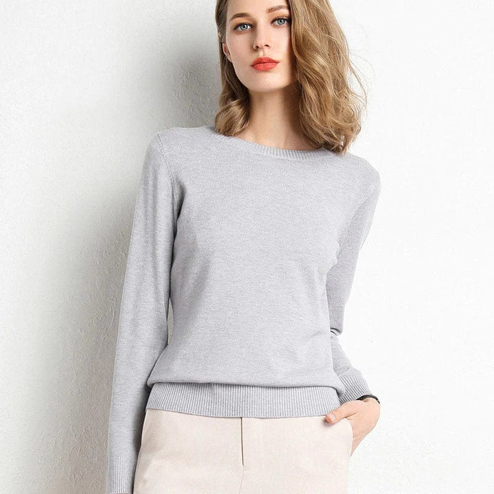 Crew Neck Sweater with Long Sleeves and Ribbed Hem