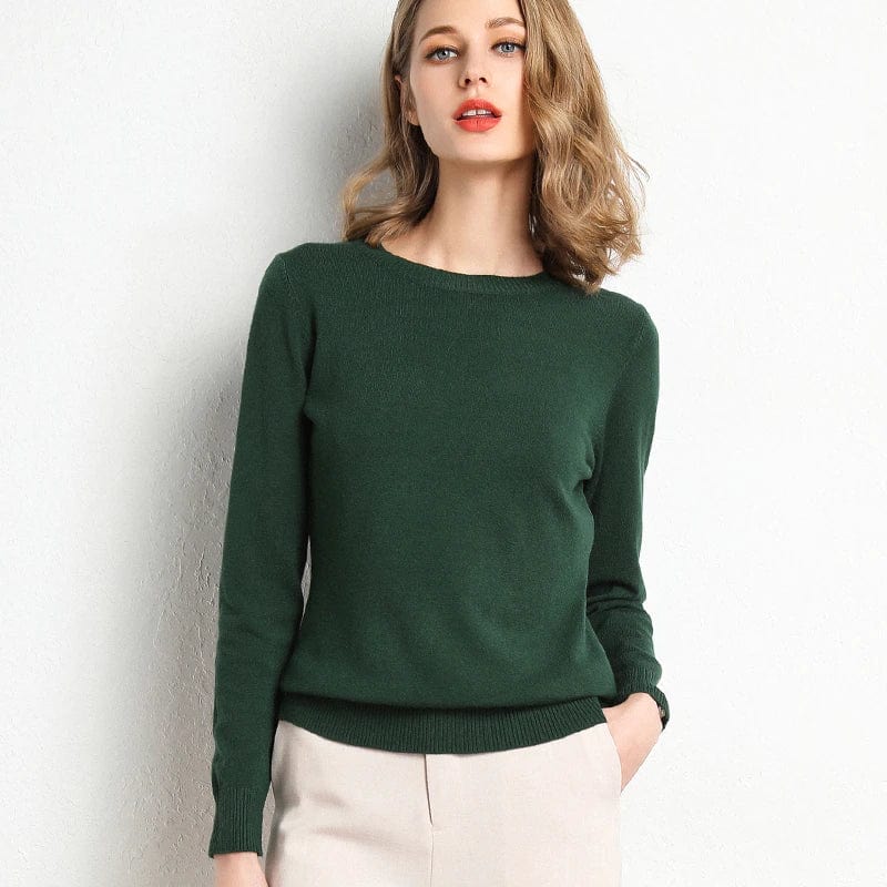 Crew Neck Sweater with Long Sleeves and Ribbed Hem