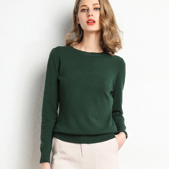 Crew Neck Sweater with Long Sleeves and Ribbed Hem