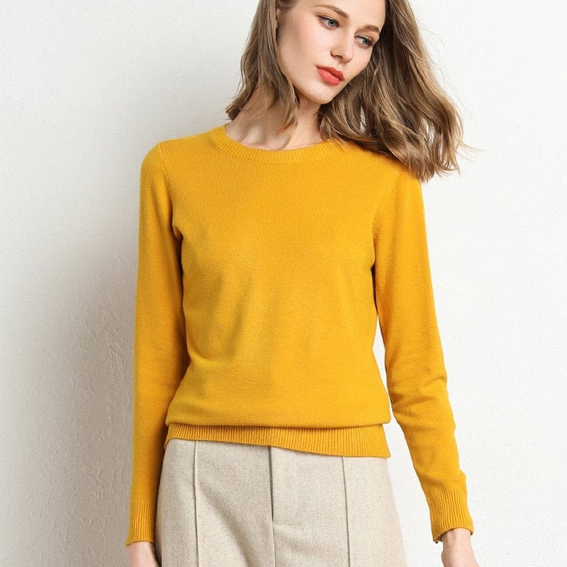 Crew Neck Sweater with Long Sleeves and Ribbed Hem