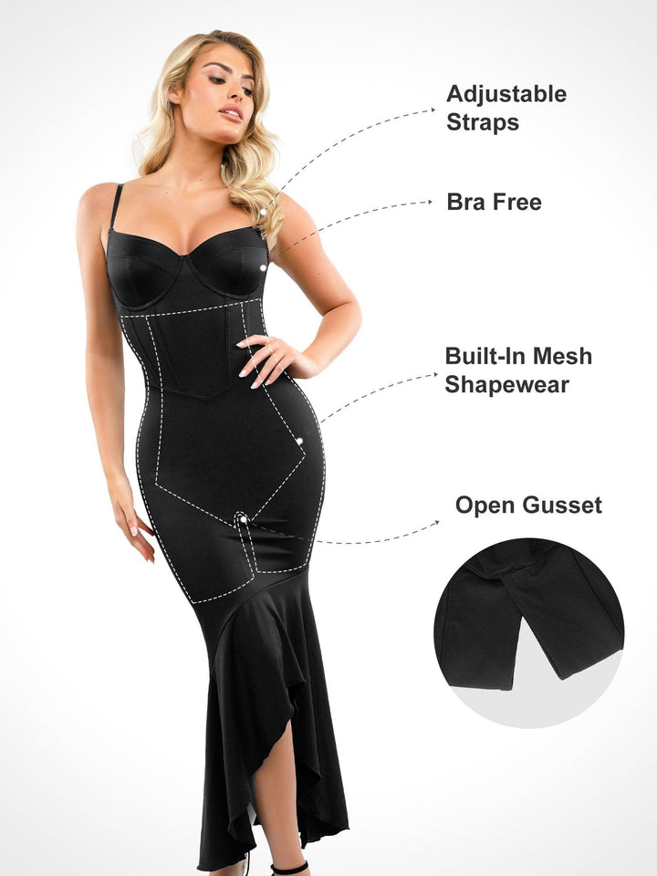 Corset-Style Bodycon Maxi Dress with Sweetheart Neckline and High-Low Hem