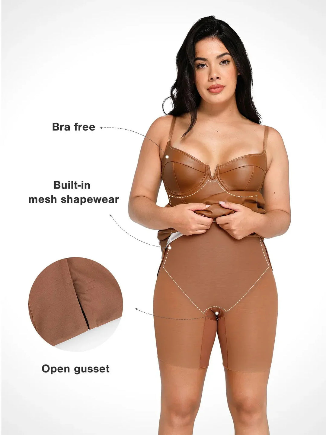 Faux Leather Bodycon Midi Dress with Corset Seaming and Adjustable Straps