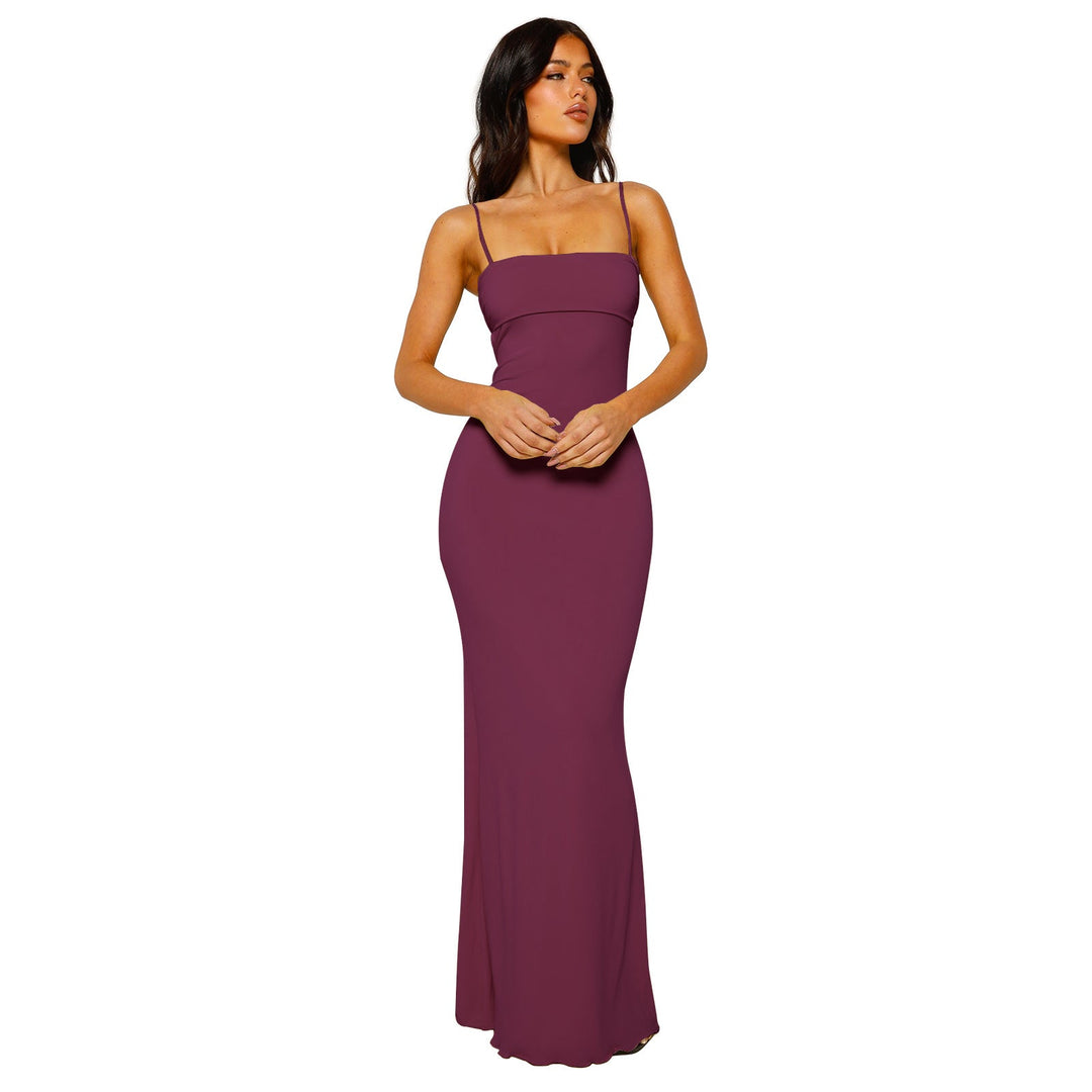 Fitted Maxi Dress with Spaghetti Straps and Open Back Detail