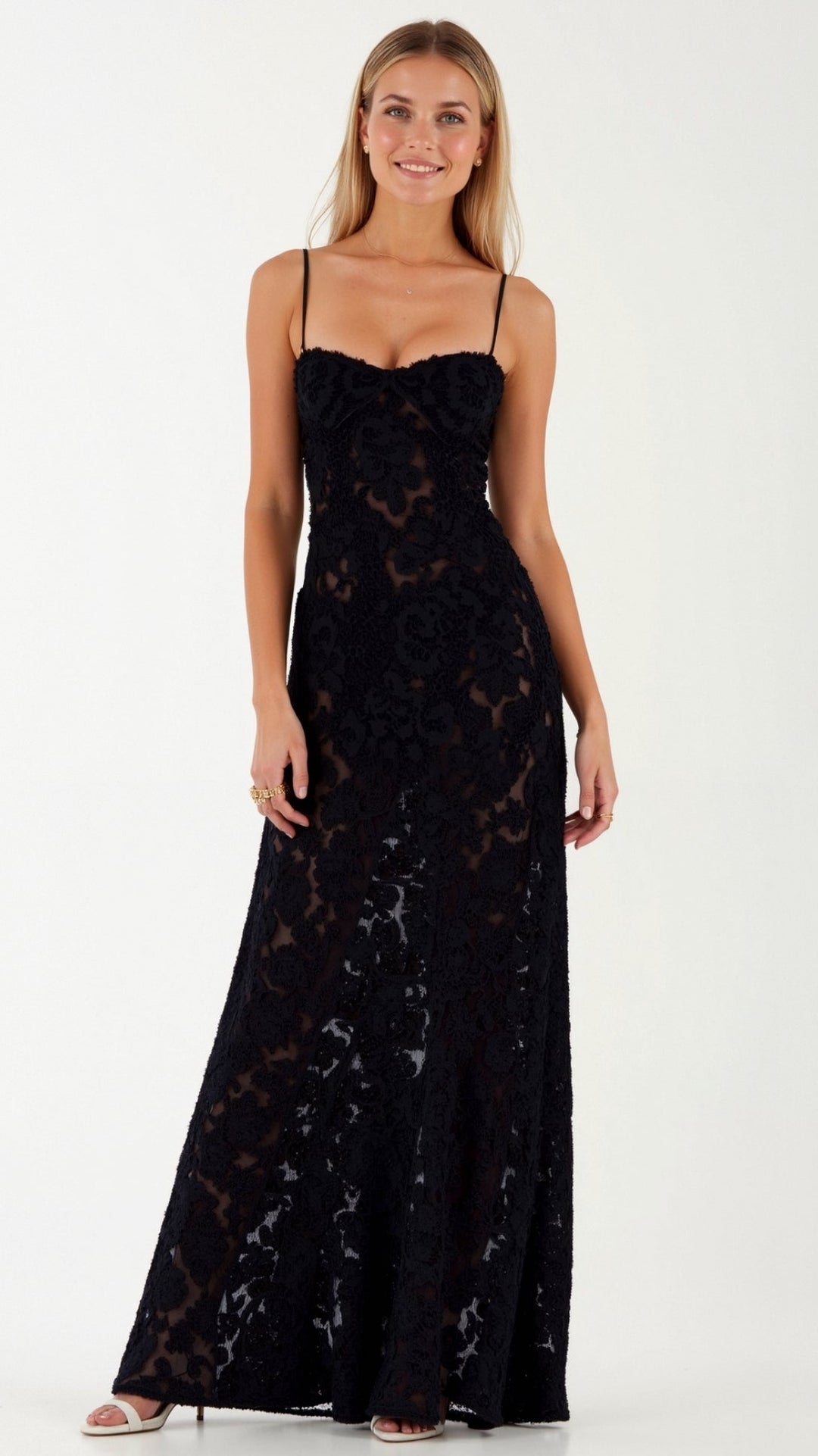Floral Maxi Dress with Spaghetti Straps and Lace-Up Back Closure