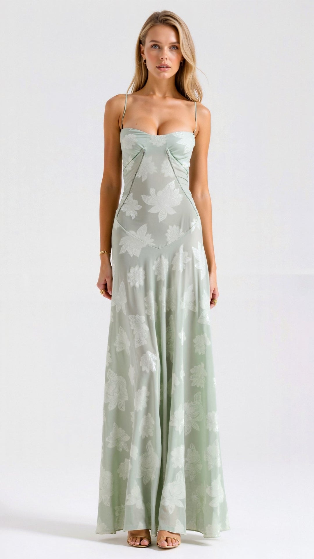 Floral Maxi Dress with Spaghetti Straps and Lace-Up Back Closure