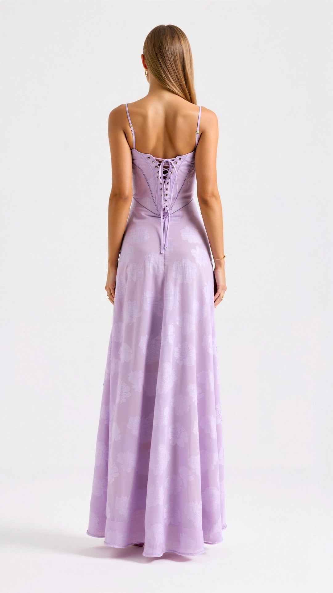 Floral Maxi Dress with Spaghetti Straps and Lace-Up Back Closure