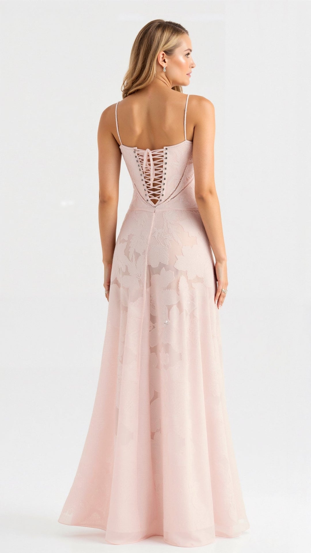 Floral Maxi Dress with Spaghetti Straps and Lace-Up Back Closure