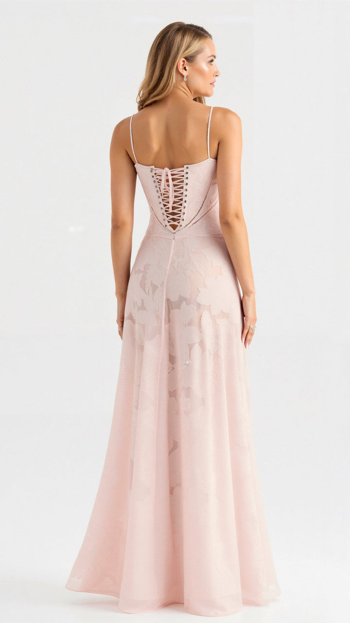 Floral Maxi Dress with Spaghetti Straps and Lace-Up Back Closure