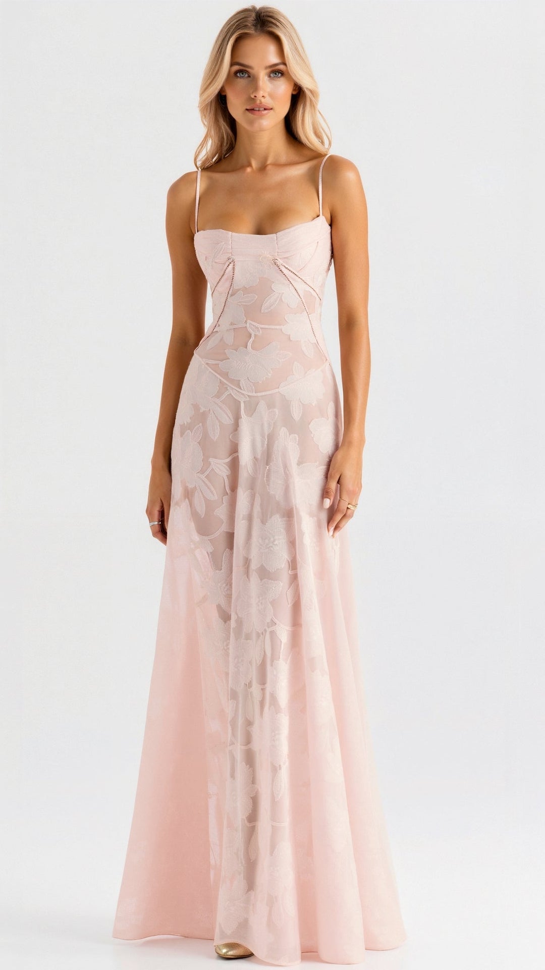 Floral Maxi Dress with Spaghetti Straps and Lace-Up Back Closure