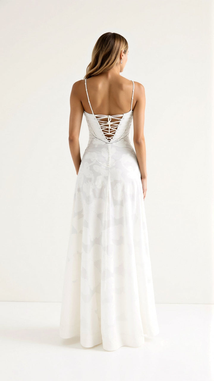 Floral Maxi Dress with Spaghetti Straps and Lace-Up Back Closure