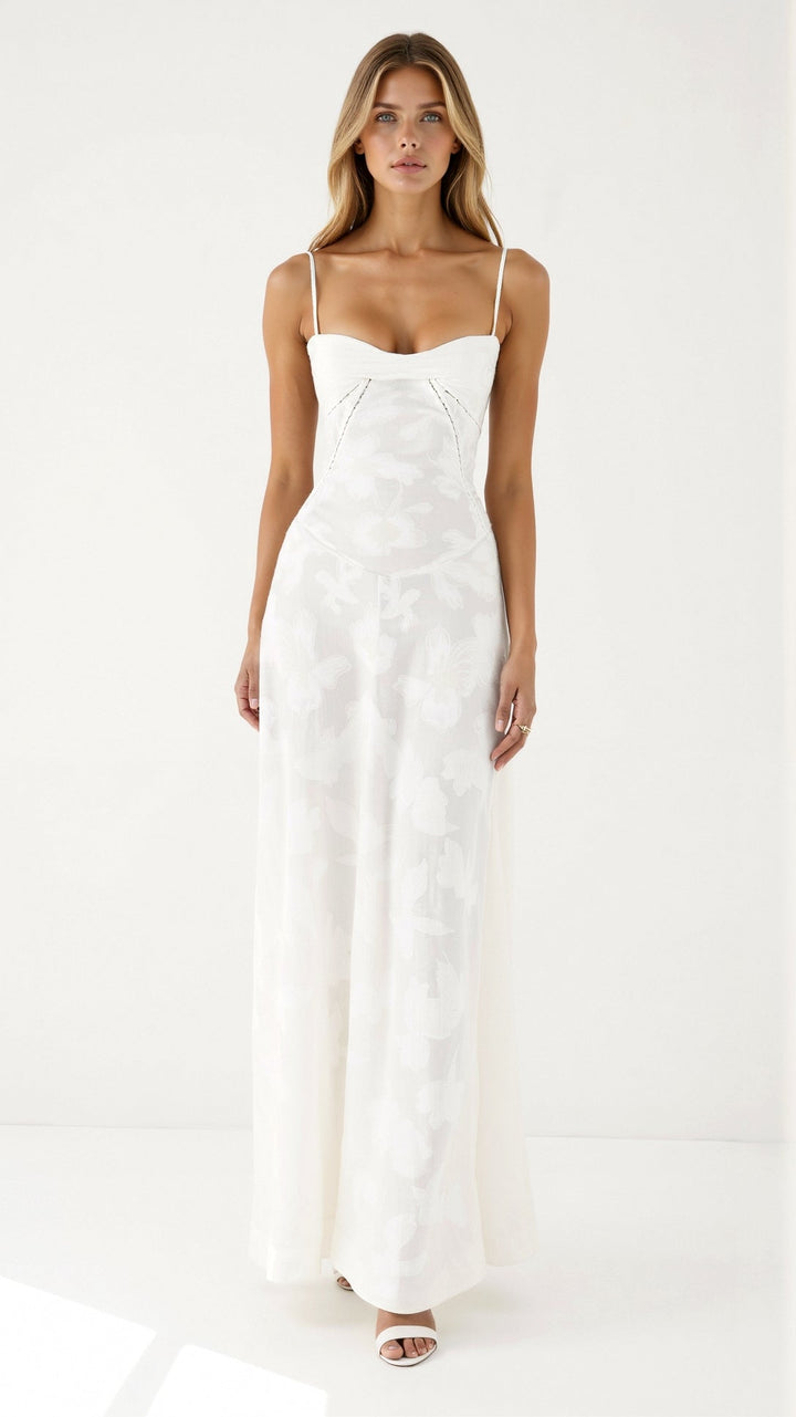Floral Maxi Dress with Spaghetti Straps and Lace-Up Back Closure