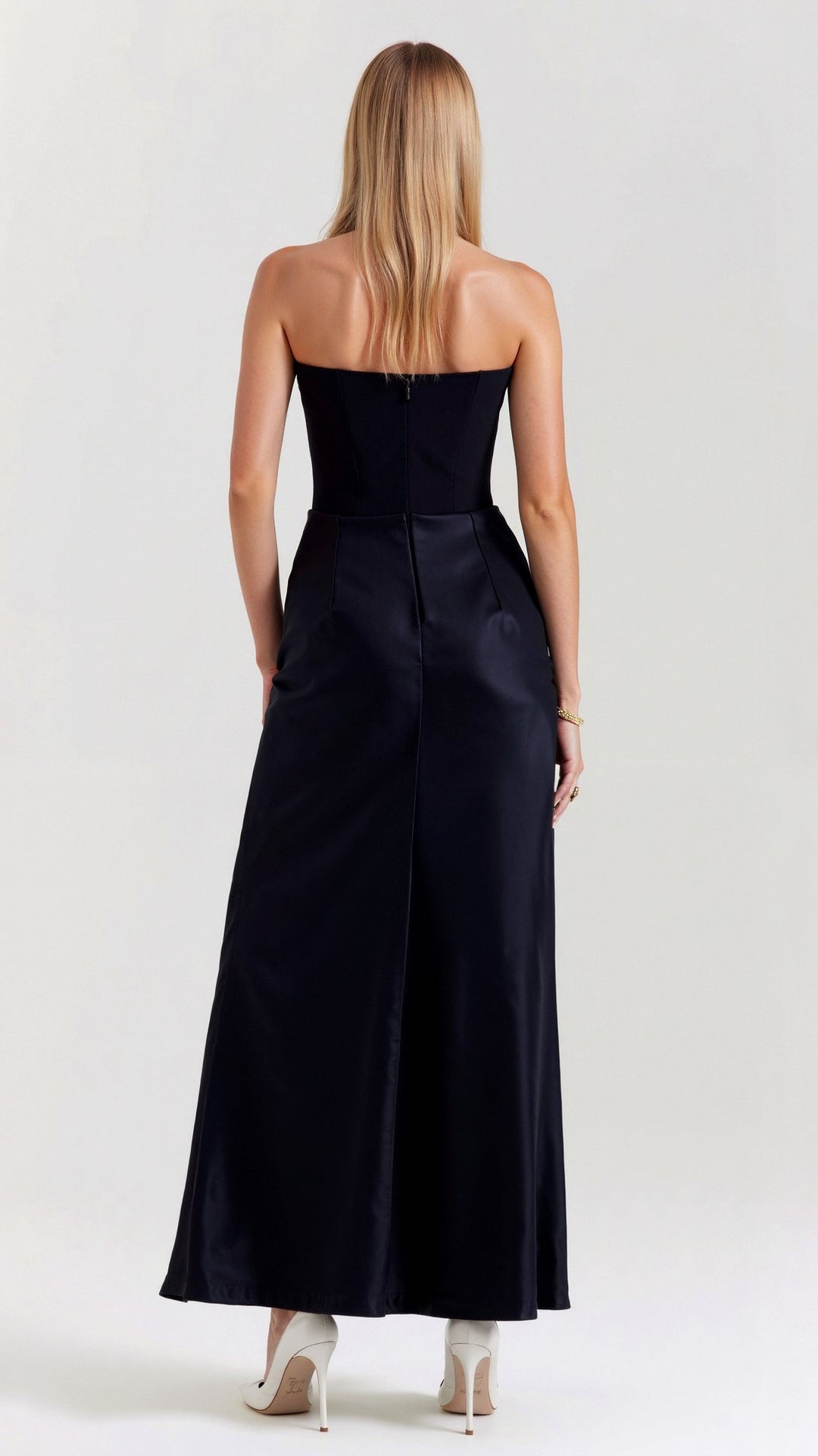 Strapless Maxi Dress with Corset Bodice and Ruched Skirt