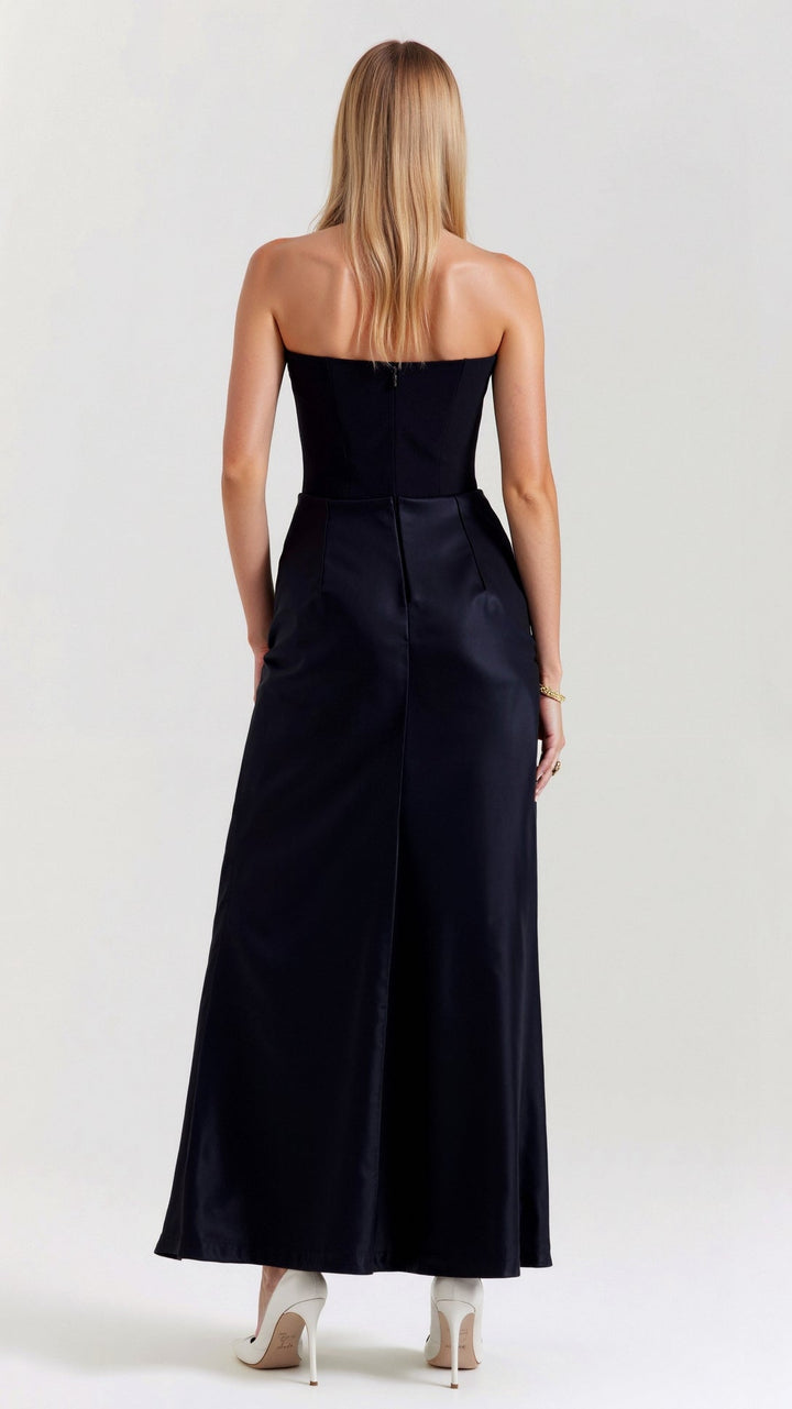 Strapless Maxi Dress with Corset Bodice and Ruched Skirt