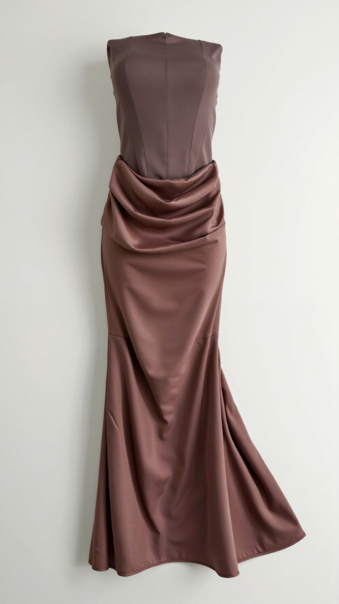 Strapless Maxi Dress with Corset Bodice and Ruched Skirt
