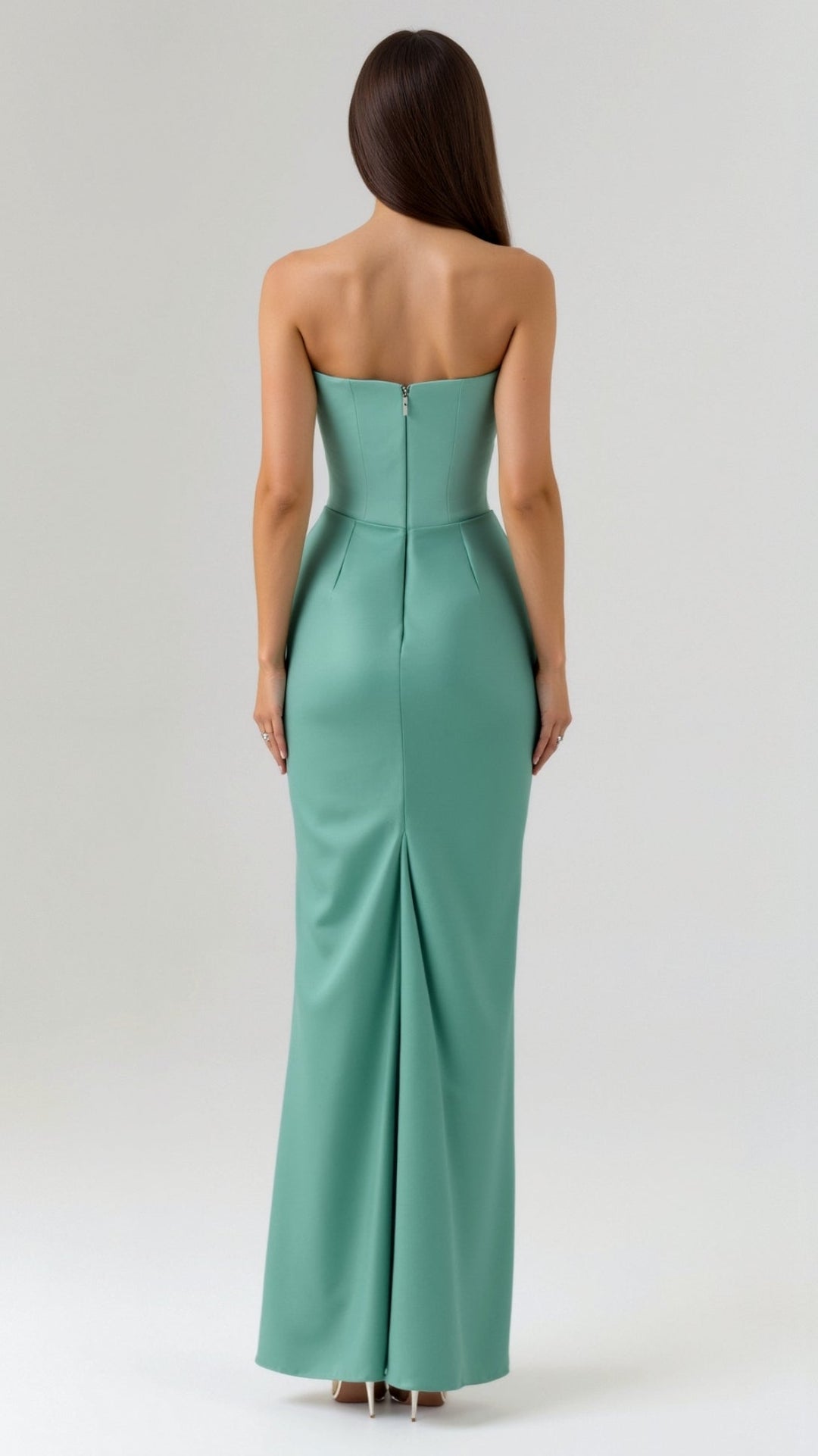 Strapless Maxi Dress with Corset Bodice and Ruched Skirt