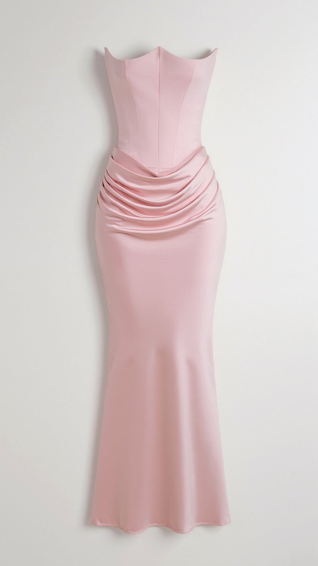 Strapless Maxi Dress with Corset Bodice and Ruched Skirt